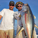 Jason Rutkin and Mike Dumas land a Yellowfin Tuna with a little help from Baitmasters Bait!