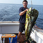 Gordon Peters with a huge dolphin caught aboard the 'Release' in Guatemala