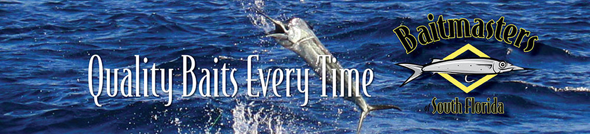 Baitmasters Logo over an image of a sailfish jumping with the tag line Quality Baits Every Time